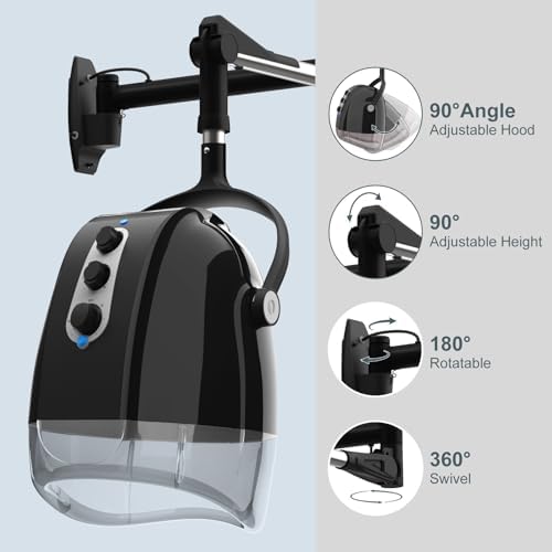 SyyBhb Wall Mount Hooded Salon Hair Dryer, Professional Ionic Hair Color Processor, Temperature & Drying Adjustable, 60-Minute Timing, 52" Extendable Arm, 25lbs Installed on Load Bearing Wall - Image 4