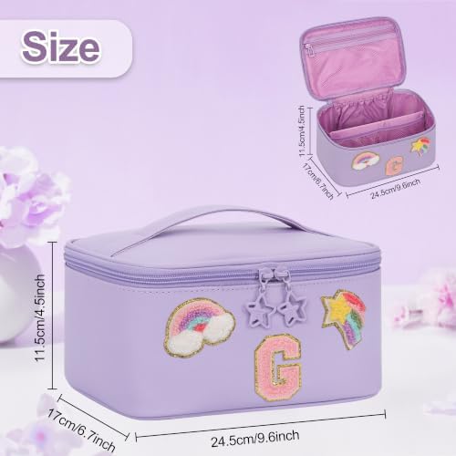 OCHEAL Initial Makeup Bag,Purple Travel Makeup Organizer Case Beauty Toiletry Cosmetic Bag with Rainbow, Trendy Stuff Personalized Gifts for Women and Girls-G - Image 2