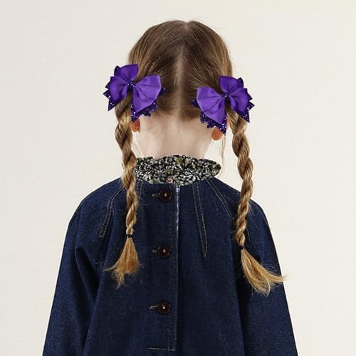 Glitter Dark Purple Hair Bows 3.5in Shiny Sequin Ribbon Dress Bow Alligator Clips for Girls Women Kids Mardi Gras Easter Halloween Party Costume Outfit Decor Accessory Birthday Gift - Image 5