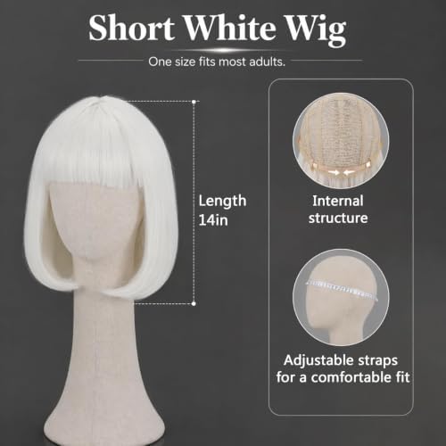Short Pure White Bob Wig with Bangs for Women - Image 5
