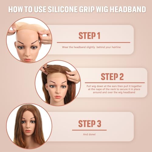 WILLBOND 2 Pcs Silicone Wig Grip Band, Light Brown, Translucent White, L - Image 4