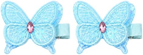 2 Pcs Butterfly Hair Clips for Girls, Fully Lined, Blue by Pinkoriart