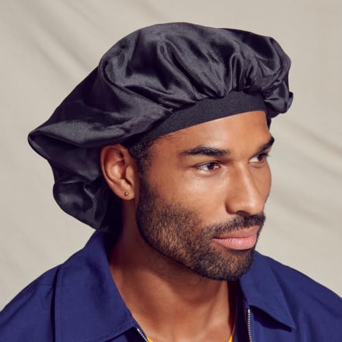 KISS Colors & Care Silky Satin Wide Edge Double Wear Cap XL, Black, Double Sided Reversible Design, Premium Charmeuse Fabric, Protects styles & Retains Moisture, Slip-Free, Comfortable & Durable Overnight Hair Bonnet, All Hair Types & Styles - Image 2