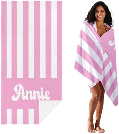 JML Personalized Beach Towel with Name, Custom Cabana Stripe Beach Towel, Customized Microfiber Pool Towel, Quick Dry & Absorbent Swim Towel for Adult,Mother's Day, Birthday, Summer Holiday,Vacation - Image 3