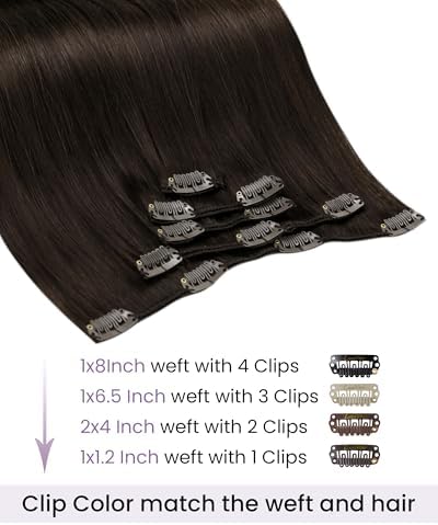 LaaVoo Real Human Hair Clip in Extensions Dark Brown - Image 2