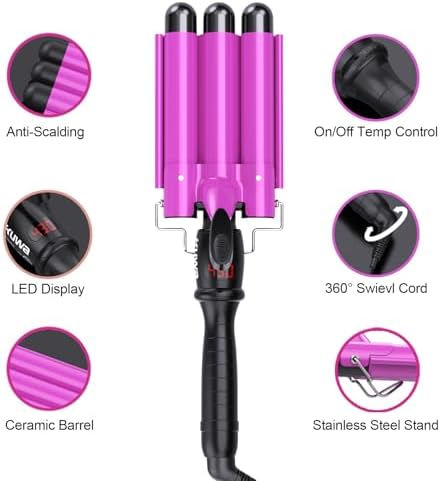 1 Inch Three Barrel Curling Iron,Fast Heating Hair Crimper for Women,Crimper Hair Tool with LCD Temperature Display,60 Min Auto-Off Hair Waver,Dual Voltage WaverHair Tool - Image 7