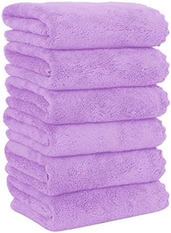 MOONQUEEN 6 Pack Premium Hand Towels - Quick Drying - Microfiber Coral Velvet Highly Absorbent Towels - Multipurpose Use as Hotel, Bathroom, Shower, Spa, Hand Towel 16 x 28 inches (Purple) by MOONQUEEN