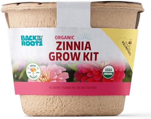 Back to the Roots Organic Zinnia Flower Grow Kit with Plantable Starting Pot Soil and Seeds by BacktotheRoots