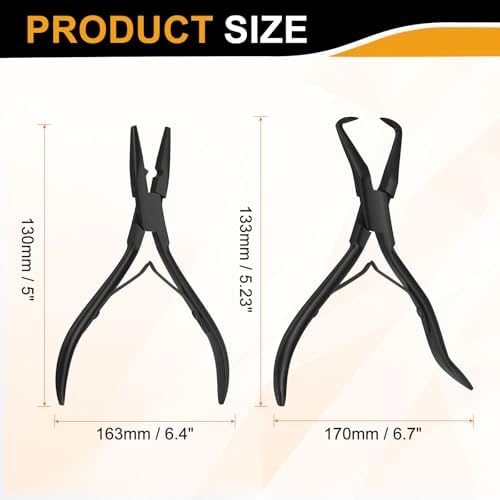 HARFINGTON Hair Extension Beading Tool Kit Stainless Steel Hair Extensions Micro Link Bead Closer and Remover Pliers Micro Ring Loop Needle Pulling Hook and Cutting Scissors, Black - Image 2