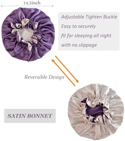 Silk Bonnet for Sleeping Satin Bonnets Double Layer Reversible Hair Cap Bonnet for Women Long Curly Braid Hair (Dark Orchid) - Image 2
