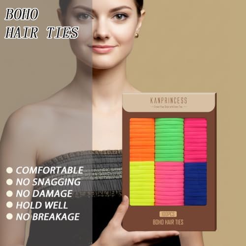 Kanprincess Neon Nylon Hair Ties, 100PCS No-Damage Soft Bands for Women - Image 5