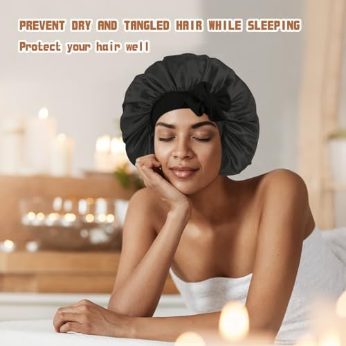 my novel things 3Pcs Satin Bonnets Silky for Sleeping Women with Tie Band - Image 6