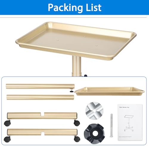 Salon Tray on Wheels, Champagne Gold Salon Service Tray Cart with Adjustable Height,Ideal Use As Salon Tattoo Tray&Medical Tray,No-Rusting - Image 7
