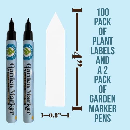 4" Plastic Plant Labels for Seedlings Combo | Weather Resistant Garden Stakes, 100-Pack Plant Tags, and 2 Garden Marker Pens - Image 3