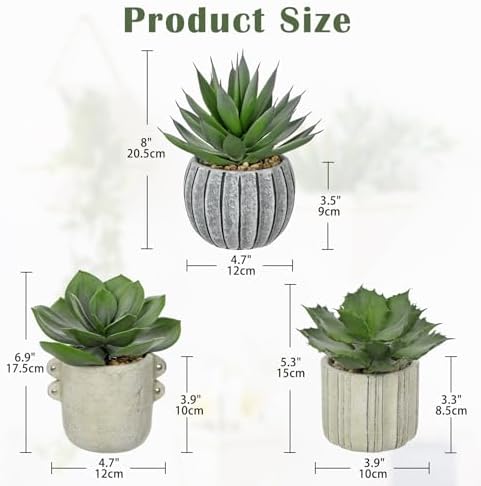 Briful 3 Pack Faux Succulent Plants in Vintage Cement Pots – Artificial Aloe Succulent Decor with Realistic Leaves and Pebble Base – Rustic Mini Plant Set for Home Office Bathroom Bookshelf - Image 2