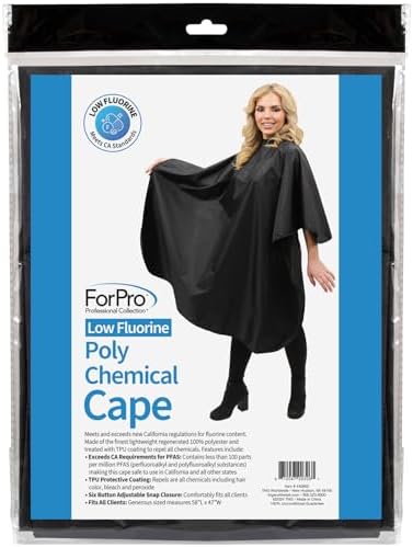 ForPro Low Fluorine Poly Chemical Cape, Professional Hair Salon Styling Cape with Adjustable Snap Closure, 58” L x 47” W, Black - Image 7