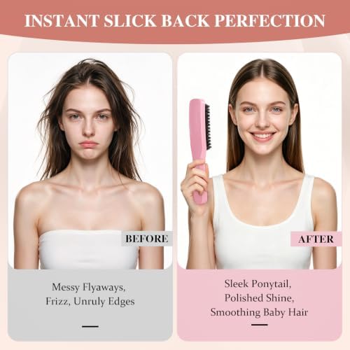 Boar Bristle Slick Back Hair Brush Set to Tame Flyaways & Sleek Styles - Image 4