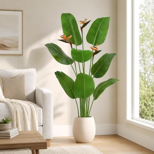 Artificial Bird of Paradise Flowers,5FT Fake Banana Tree for Home&Office by Zyfera