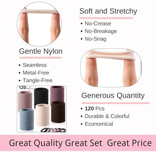 LuSeren Nylon Hair Ties, Fabric Hair Ties, Soft Hair Elastics for Women - Image 3