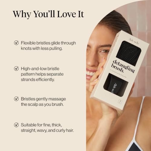 Kitsch Detangler Brush – Gentle Curly Hair Brush All Hair Types - Black - Image 5