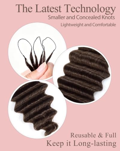 4# Chocolate Brown 16 Inch Human Crochet Hair for Black Women, Feather Crochet Extensions 55g 40 Strands, Resusable Miracle Look Hair Bundles, Soft Lightweight Small Knots Deep Wave - Image 3