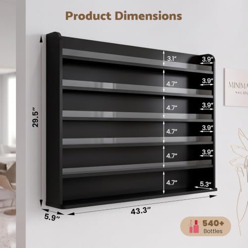 Wood Nail Polish Rack Display, 6 Tiers Nail Polish Wall Organizer, Black - Image 3