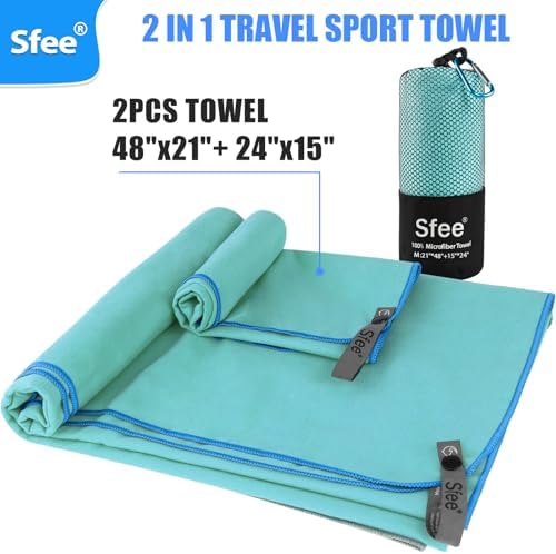 Sfee 2 Pack Microfiber Travel Towel, Quick Dry Towel Camping Towel Super Absorbent Compact Lightweight Sports Gym Towel Beach Towels Set for Gym, Hiking, Pool, Backpacking, Bath, Yoga - Image 6