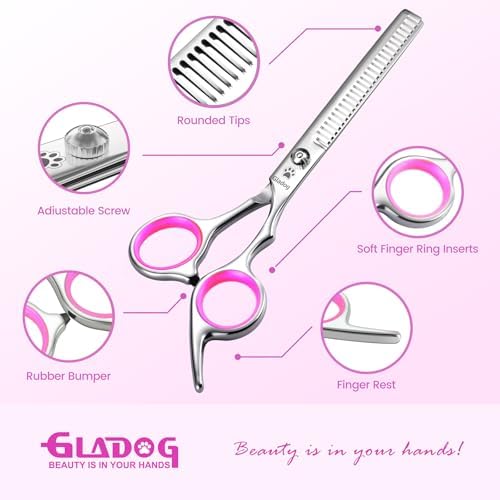 GLADOG Professional 4 in 1 Dog Grooming Scissors Set with Safety Round Tips, Sharp and Heavy-duty Pet Grooming Shears for Cats (Pink) - Image 2