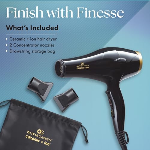 Olivia Garden 1875W Ceramic + Ion Professional Hair Dryer for Men and Women - Fast Drying Blow Dryer - Powerful Ionic Generator - 3 Heat Settings - With 2 Nozzles and Storage Bag - Image 4