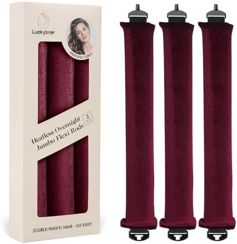 Luckybear Heatless Curls Overnight, Jumbo Curling Flexi Rods, 3Pcs Wine by Luckybear