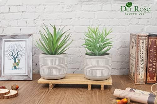 Der Rose 2 Pack 8.5" Fake Succulents Plants in Ceramic Pots for Boho Decor - Image 5