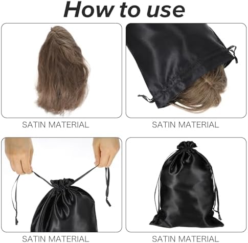 6Pcs Wig Bags with Satin Drawstring, Black Silk Hair Storage Bags for Multiple Wigs, Bundles, Extensions(Black) - Image 3