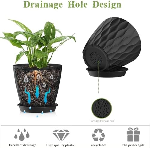 5 Inch Planter Pots, 6 Pack Indoor Planters, Small Flower Pots with Drainage Holes and Tray for Succulents, Orchids, Herbs and Other Indoor Plants,Black - Image 4