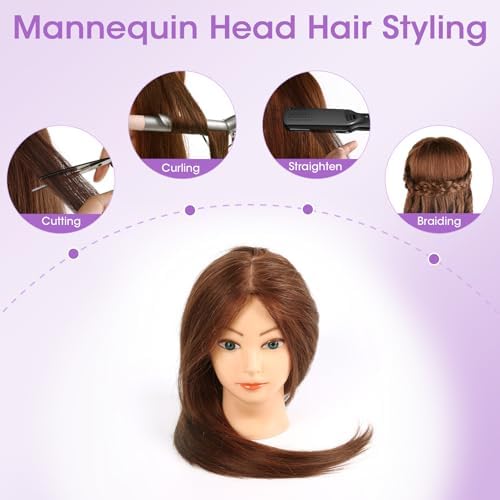 Mannequin Head with 100% Human Hair,22''Doll Head for Real Hair Styling - Image 4