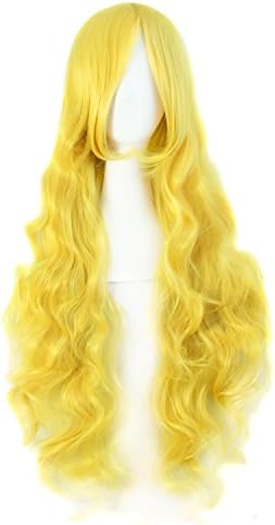 MapofBeauty 32" 80cm Long Hair Spiral Curly Cosplay Costume Wig (Yellow) by MapofBeauty