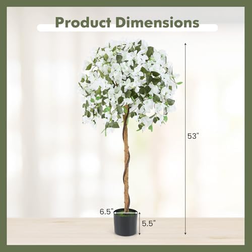 Goplus 53” Bougainvillea Artificial Tree, Faux Silk Flower Tree in Pot w/ 576 Flowers, 288 Leaves, Tall Fake Floor Plant, Artificial Plants for Indoor Outdoor Bedroom Living Room Decor, White - Image 7