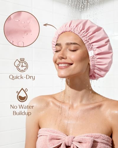 Yanibest Satin Lined Shower Cap, Reusable Waterproof Shower Caps for Women - Image 2
