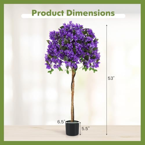 Goplus 53” Bougainvillea Artificial Tree, 2 Pack Faux Silk Flower Tree in Pot w/ 576 Flowers, 288 Leaves, Tall Fake Floor Plant, Artificial Plants for Indoor Outdoor Bedroom Living Room Decor, Purple - Image 7