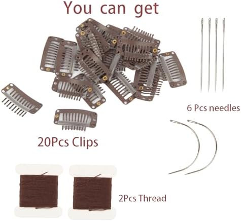 20 Pieces Hair Extension Clips, Dark Brown Wig Clip with Needle and Thread - Image 4