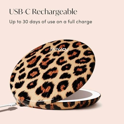 Fancii Taylor LED Lighted Travel Makeup Mirror, Rechargeable, 10x /1x Magnifying, Tru-Glow Lighting System, XL Large 5” Wide | Compact Mirror for Purses (Cheetah Chic) - Image 6