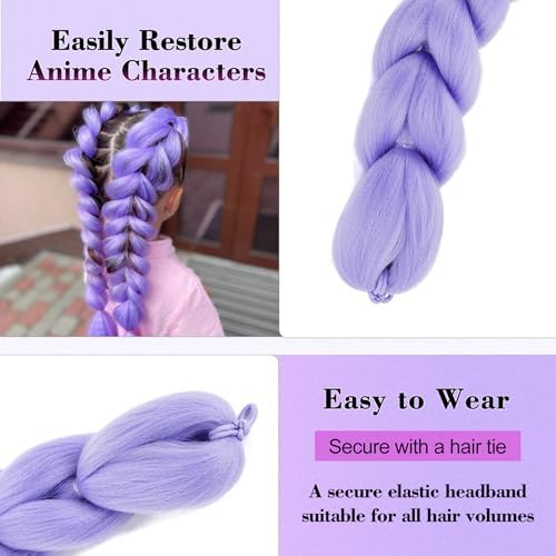 Getgal 28 Inch Purple Braiding Hair Ponytail 120G Pre Styled Braid Hair Professional Purple Hair Extensions Ponytail Synthetic Costume Cosplay Braids Hair (28 Inch) - Image 4