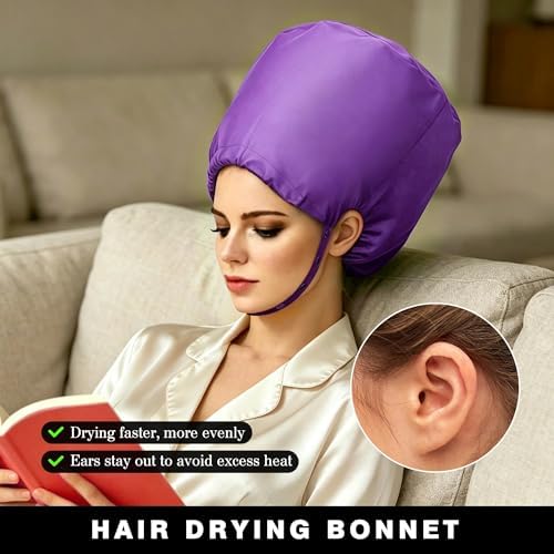 Hooded Hair Dryer Bonnet, Fast Drying Bonnet Hair Dryer for Natural Hair, Deep Conditioning Styling Curl Enhancing, Adjustable Fit Portable Lightweight for Travel（Purple） - Image 3