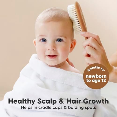 Wooden Baby Hair Brush Set for Newborns, Toddler Comb (Golden Oak, Regular) - Image 3