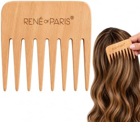 Rene of Paris Wooden Wide Tooth Comb, for Human & Synthetic Hair Wigs by ReneofParis