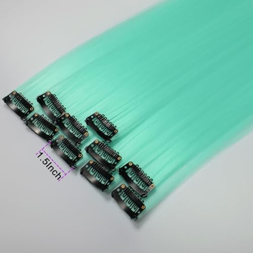 Ms Aloe Glow in the Dark Hair Extensions Clip Ins Teal Colored Hair Extensions 22inch Long Straight Synthetic Hairpieces Glow in the Dark Hair Accessories for Women - Image 5