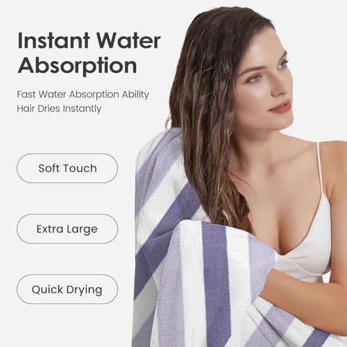 JML Microfiber Bath Towels, 2 Pack, 30" x 60", Cabana Stripe Purple - Image 5
