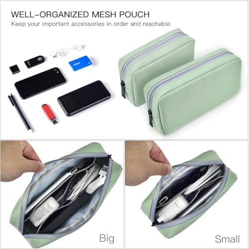 imComor Universal Electronics Accessories Case Bag, 2-Pack Portable Soft Carrying Case Bag Pouch Wire Cable Organizer for Hard Drive, Power Adapter, Laptop Mouse, Cosmetics Kit, Small+Big-Mint Green - Image 3