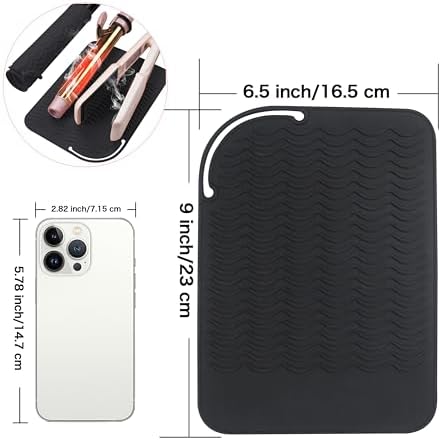 Heysam Professional Heat Mat for Hair Tools, Flat Iron Hair Straightener and Curling Iron Mat Pad, Travel Storage Mat Pouch for Countertop, Heat Resistant Silicone Mat for Hair Iron, 9"x6.5", Black - Image 3