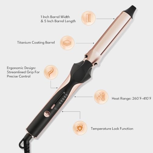 Rozamor 1 Inch Titanium Curling Iron with Clamp for Curls and Waves - Image 2