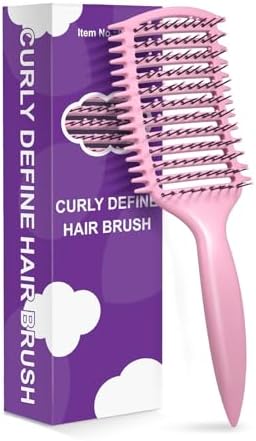 Curly Hair Brush & Curl Defining Brush – Easily Detangles Knots with Less Pulling – Styles Wet or Dry Hair, Tames Frizz for All Curl Types (Pink) by Unknown
